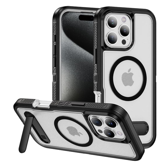 Magnetic & Stand Designed for iPhone 14 Pro Max Case fit for MagSafe, Luxury Hybrid Shockproof Drop Protective Phone Case for iPhone 14 Pro Max, Built-in Invisible Kickstand, Black+Clear