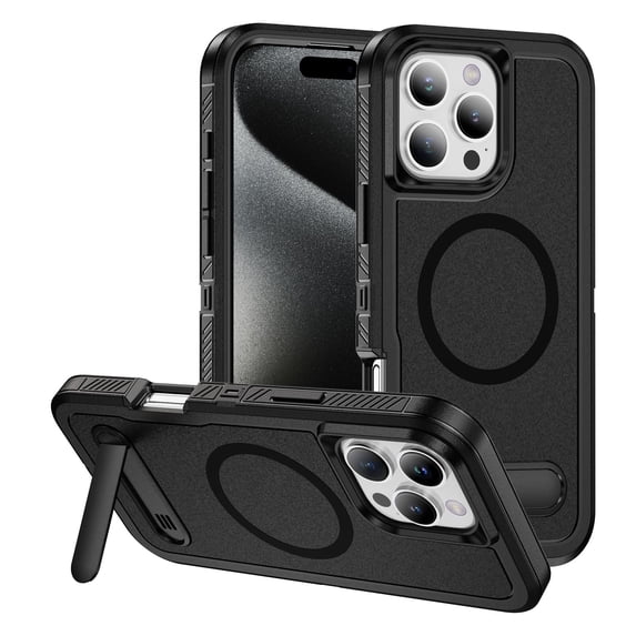 Magnetic & Stand Designed for iPhone 14 Pro Max Case fit for MagSafe, Luxury Hybrid Shockproof Drop Protective Phone Case for iPhone 14 Pro Max, Built-in Invisible Kickstand, Black+Black