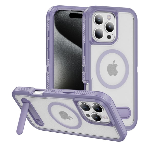 Magnetic & Stand Designed for iPhone 14 Pro Max Case fit for MagSafe, Luxury Hybrid Shockproof Drop Protective Phone Case for iPhone 14 Pro Max, Built-in Invisible Kickstand, Lightpurple+Clear