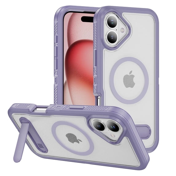 Magnetic & Stand Designed for iPhone 16 Case fit for MagSafe, Luxury Hybrid Shockproof Drop Protective Lightweight Phone Case for iPhone 16, Built-in Invisible Kickstand, Lightpurple+Clear