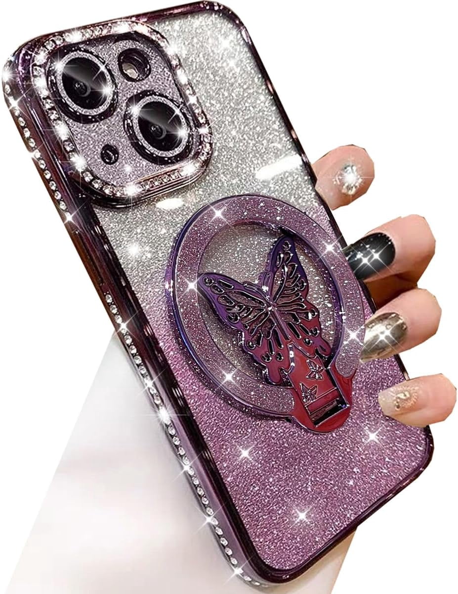 Supporto Ad Anello Magnetico Magsafe Ysnzaq – Doppia Faccia, 360°, Glitter Effetto Diamante, Per IPhone E Android