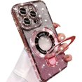 thumbnail image 1 of Magnetic Stand Glitter Case for iPhone 16 Pro Max,[Compatible with Magsafe] Luxury Bling Sparkly Rhinestones with Camera Protector Kickstand Women Girls Case for iPhone 16 Pro Max 6.9",Pink, 1 of 13