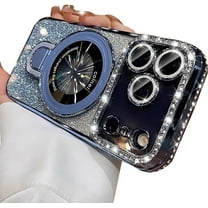 Magnetic Stand Glitter Case for iPhone 17 Pro Max, [Compatible with Magsafe] Luxury Bling Sparkly Rhinestones with Camera Protector& Kickstand Women Girls Case for iPhone 17 Pro Max 6.9",Blue