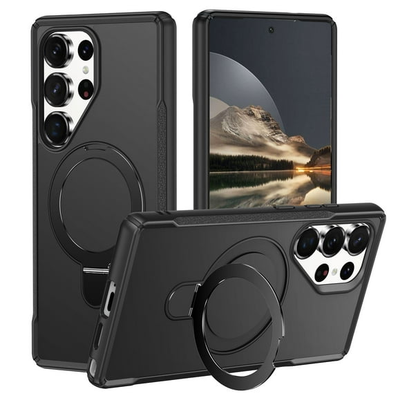Magnetic Stand for Samsung Galaxy S25 Ultra Case, Fit for Magsafe, Military Grade Slim Protective Case with Rotatable Foldable Kickstand & Ring Holder, for Samsung Galaxy S25 Ultra - Black