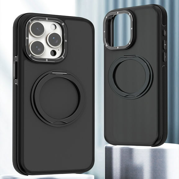 Magnetic Stand for iPhone 15 Plus Hybrid TPU + PC Case, [Compatible with MagSafe] [Built-in Kickstand & Ring Holder] Anti-Scratch Frosted Ultra Slim Case Cover for iPhone 15 Plus, Black