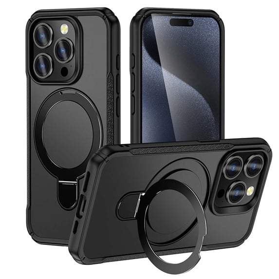 Magnetic Stand for iPhone 15 Pro Max Case, Fit for Magsafe, Military Grade Slim Protective Case with Rotatable Foldable Kickstand & Ring Holder, for iPhone 15 Pro Max - Black