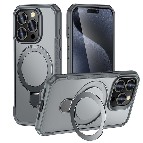 Magnetic Stand for iPhone 15 Pro Max Case, Fit for Magsafe, Military Grade Slim Protective Case with Rotatable Foldable Kickstand & Ring Holder, for iPhone 15 Pro Max - Gray