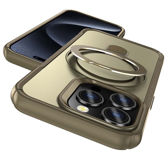 Magnetic Stand for iPhone 15 Pro Max Case, Fit for Magsafe, Military Grade Slim Protective Case with Rotatable Foldable Kickstand & Ring Holder, for iPhone 15 Pro Max - Khaki