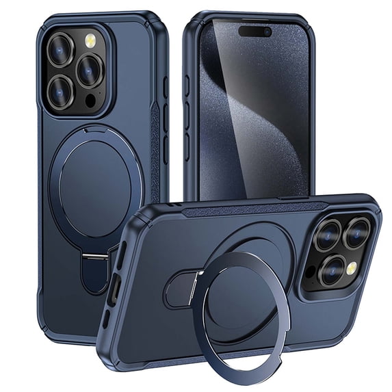 Magnetic Stand for iPhone 16 Plus Case, Fit for Magsafe, Military Grade Slim Protective Case with Rotatable Foldable Kickstand & Ring Holder, for iPhone 16 Plus - Darkblue