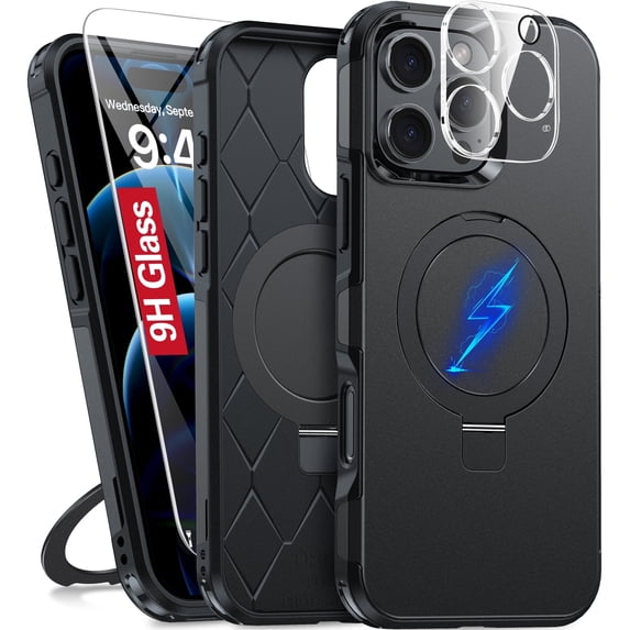 Magnetic Stand for iPhone 16 Pro Max Case with 9H Screen & Lens Protector