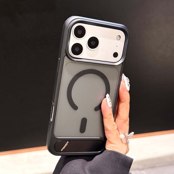 Magnetic Stand for iPhone 17 Pro Case, Compatible with MagSafe, [Stand & Wireless Charging 2 In1 ] [Flush Hidden Kickstand] [Military Shockproof] Slim Translucent Matte Cover, Black
