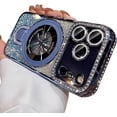 thumbnail image 1 of Magnetic Stand for iPhone 17 Pro Case, [Compatible with Magsafe][Built-in Camera Lens Protector] Luxury Glitter Bling Card Soft TPU Diamond Rhinestone Clear Cover for Women Girls 6.3'', Blue, 1 of 12