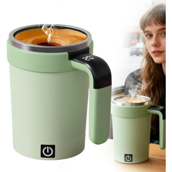 Magnetic Stirring Coffee Mug with Lid,2026 NEW Self Automatic Stirring Coffee Cup,Electric Mixing Insulated Stainless Steel Novelty Coffee Mugs (Green*1)