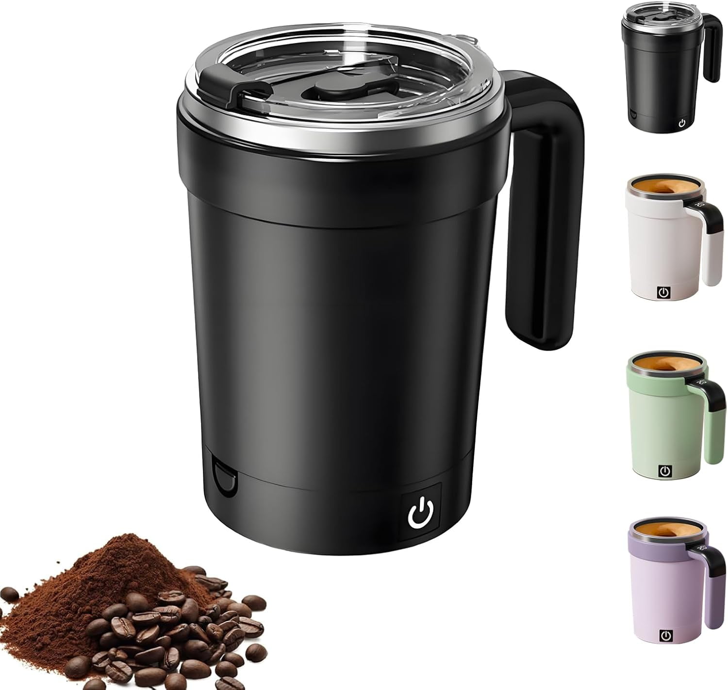 Magnetic Stirring Coffee Mug with Lid,Self-Stirring 12.8oz Coffee Cup
