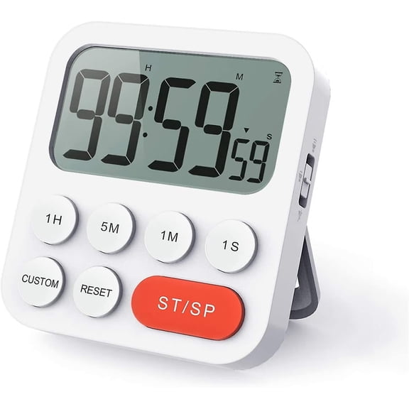 Magnetic Stopwatch Digital Kitchen Timer With Clock, Magnet, 3-Level Volume, LCD Screen For Cooking, Sports And Learning, Includes 2 AAA Batteries