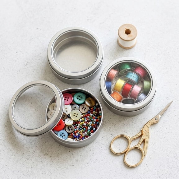 Magnetic Storage Tins, Metal Spice Containers, Round Metal Storage Tin with Clear Lid for Kitchen, Crafts, Office, Fridge Organization