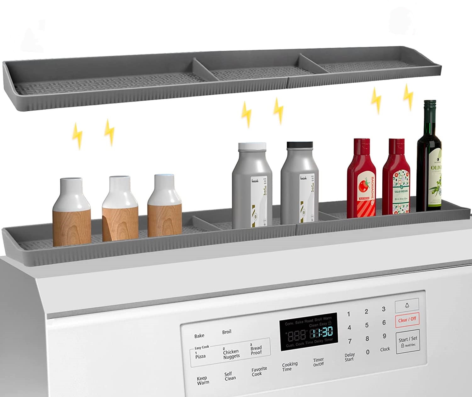 Stove Top shelf, 30" Silicone Spice Rack Organizer Over the StoveTop, Antitipping