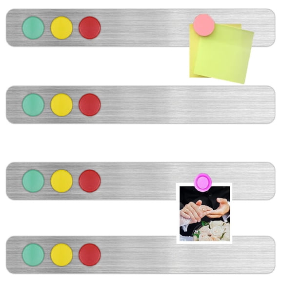 Magnetic Strip with Adhesive Backing,Bexikou 4 Pack 1.18"x11.8" Stainless Steel Souvenir Bulletin Board Strip,Magnetic Display Board for Wall with 16 Pcs Magnets for Home, Office, School Use