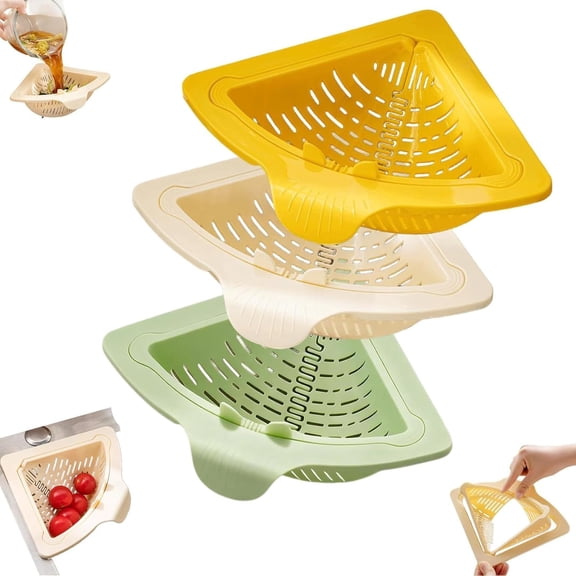 Magnetic Suction Corner Sink Strainer,Punch-Free Triangular Sink Strainer with Twist-Open Bottom,Sink Waste Rack​,Strainer Basket​ for Kitchen Organizer for Washing Fruits Vegetables