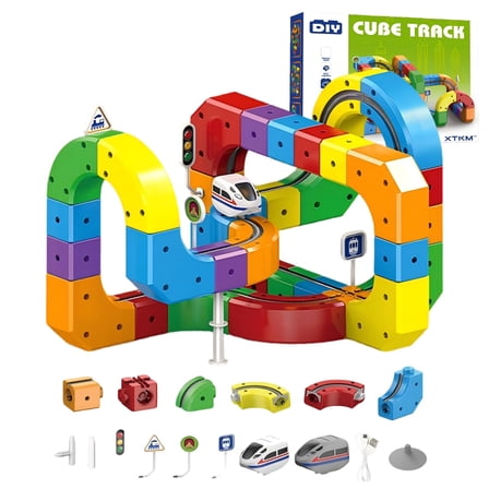 Magnetic Suction Rail Electric Train Set 3D Magic Flexible Race Track, 51 Pcs Race Car Track Block with Anti-Gravity, Educational Toy Boys Girls Birthday (81 PCS)