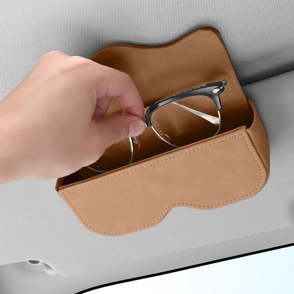 Magnetic Sunglass Holder for Car Visor Clip, Leather Car Glasses Holder, Visor Accessories Eyeglasses Holder Glasses Storage Case(Brown)
