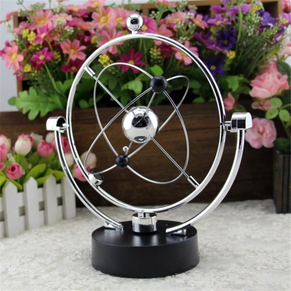 Magnetic Swinging Planet Orbit Desk Decor, Kinetic Motion Solar System Model, Battery-Powered Celestial Globe Ornament, Modern Space-Themed Home And Office Decoration, Silver,Silver
