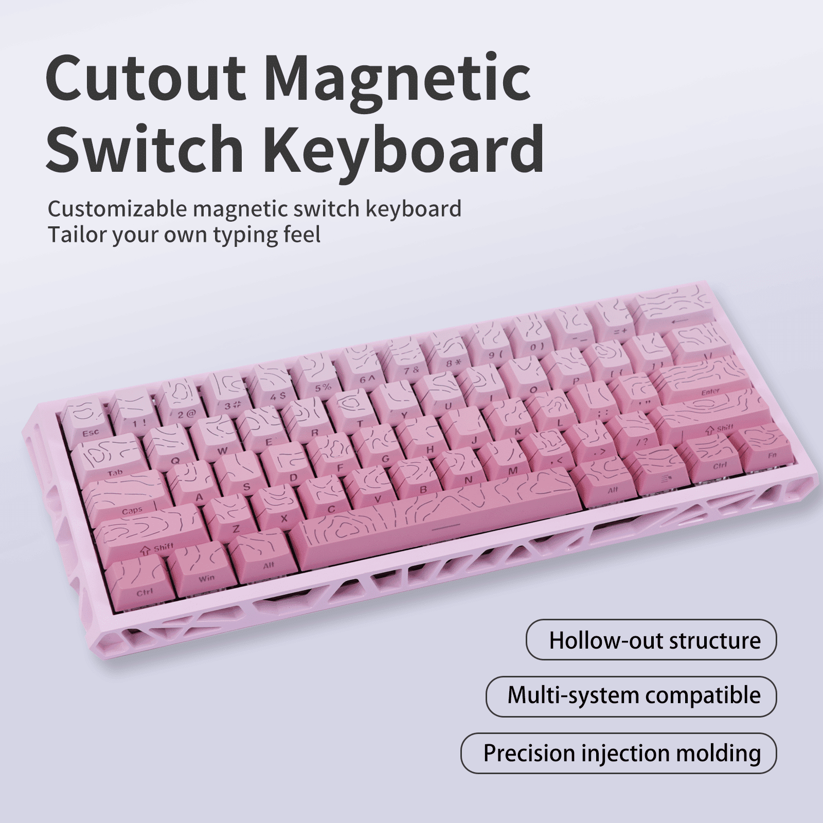 Magnetic Switch Gaming Keyboard, 61-Key 60% Layout, 6-Color Skeleton Hollow Case, RGB Backlit, Full N-Key Rollover, Hot-Swappable Adjustable Magnetic Switches, Backlit PBT Keycaps