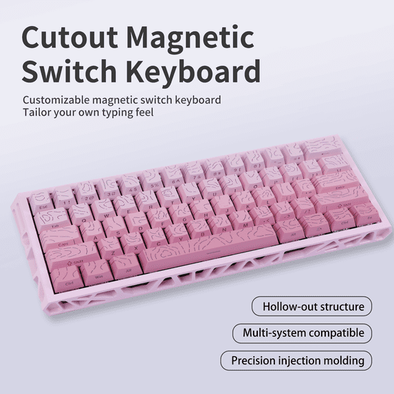 Magnetic Switch Gaming Keyboard, 61-Key 60% Layout, 6-Color Skeleton Hollow Case, RGB Backlit, Full N-Key Rollover, Hot-Swappable Adjustable Magnetic Switches, Backlit PBT Keycaps
