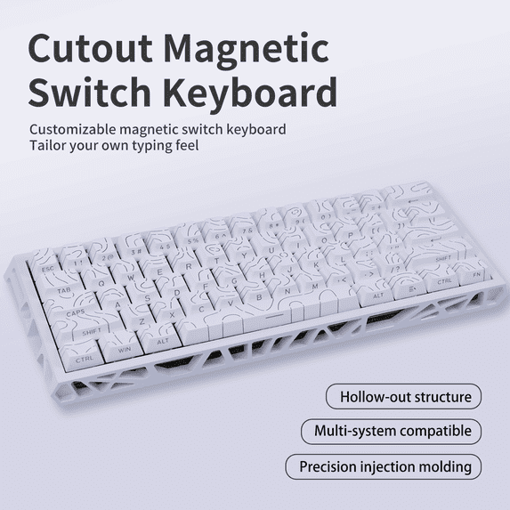 Magnetic Switch Gaming Keyboard, 61-Key 60% Layout, 6-Color Skeleton Hollow Case, RGB Backlit, Full N-Key Rollover, Hot-Swappable Adjustable Magnetic Switches, Backlit PBT Keycaps