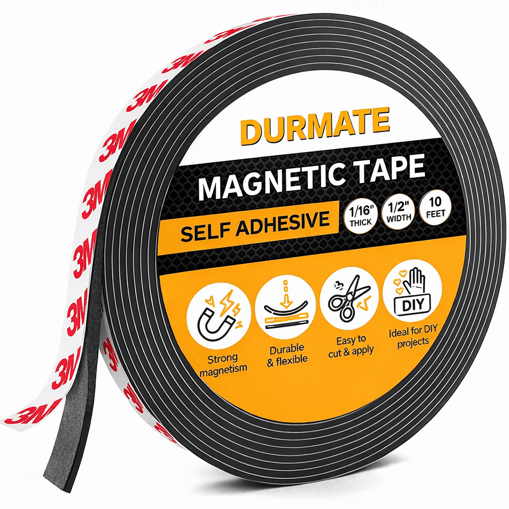 Master Magnetics Flexible Magnetic Strip With Adhesive – 1/16" X 1/2" X 100 Ft – Holds 6 Lbs/ft – ZGN10APAABX