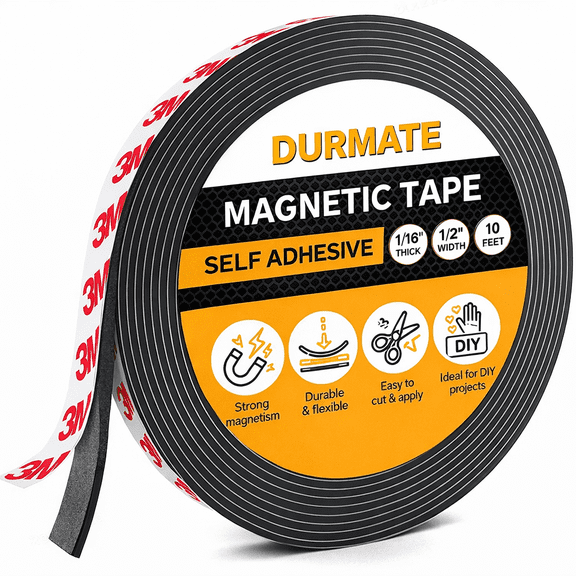 Magnetic Tape 10 Feet Flexible Magnetic Strip with Strong 3M Self Adhesive Magnet Tape Roll Perfect for Craft and DIY Projects, whiteboards & Fridge - 1/16" Thick x 1/2" Wide, 1 Roll…