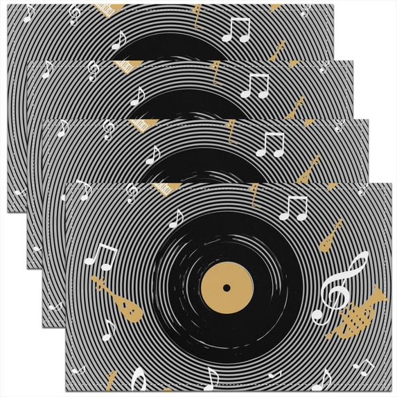 Magnetic Tape Placemats Set of 4 for Musical Optical Disc Placemat for Kitchen Dining Table Decor Indoor Outdoor Phonograph Music Table Place Mats, Popstar Party 18"x12"