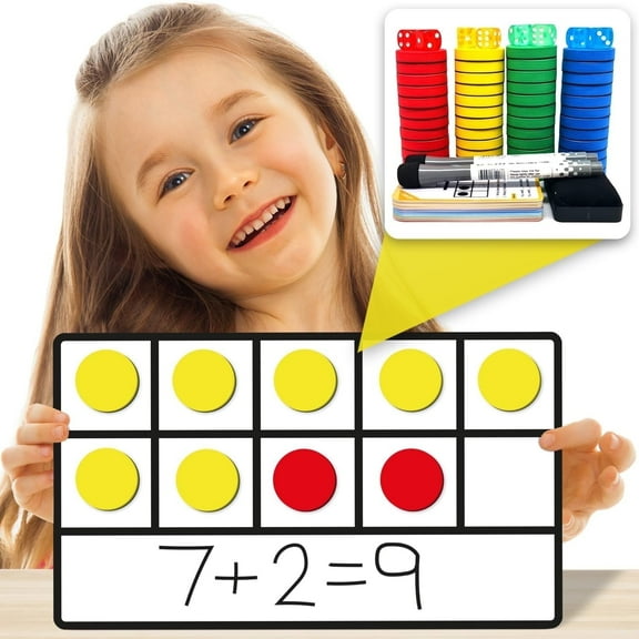 HMMAGNETS Ten Frame Magnetic Board Math Kit with Writing Space, Counters, Flash Cards & Dice