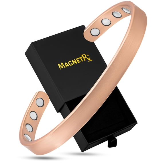 MagnetRX® Pure Copper Cuff Bracelet – Adjustable Unisex Copper Bangle with 10 Neodymium Magnets, Large, Brushed Finish, Gift Box Included (Small)