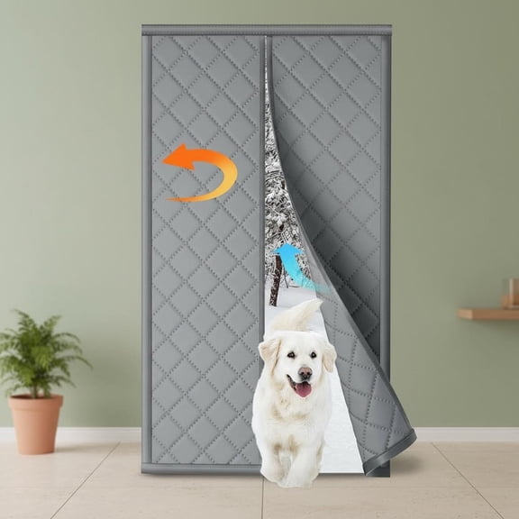 Magnetic Thermal Door Curtain, Thermal Door Cover for Winter, Thicken Oxford and Cotton Fill Draft Stopper to Keep Cold Air Out Gray