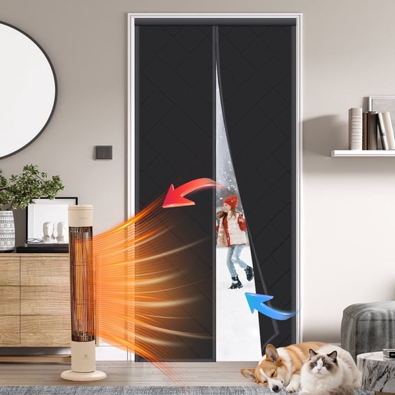 Magnetic Thermal Door Cover For Winter, Fits 33'' X 80'' Door(Curtain Size 35'' X 82''), Insulated Door Curtain Keep Warm Winter&Cool Summer