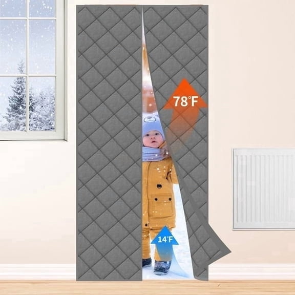 Magnetic Doors Draft Stopper & Thermal Curtain – Heavy Duty Weighted Draft Guard for 38x82" Door, Winter Gap Cover, Summer Insulate(Brown) (Grey)