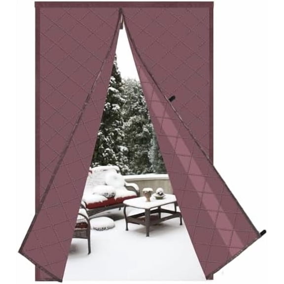 Magnetic Thermal Insulated Door Curtain 40x83inch, Coffee Oxford Filling with Thicker Polyester, Patio Door Insulation for Winter Cold Protection, Doorway Cover$$Tools & Hardware Other