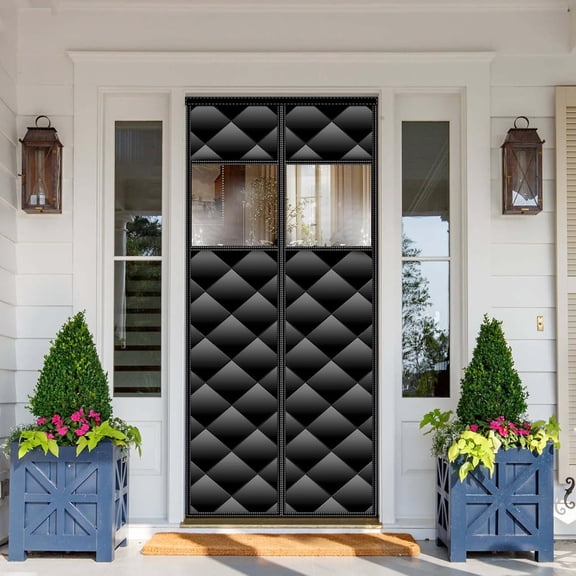 Magnetic Thermal Insulated Door Curtain Detachable Visible Windows,Thicken Polyester Fiberfill & Durable Oxford Fabric,Hands Free Windproof Door Screen,Fits Door Size up to 36''x82'',Black