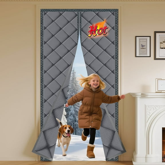 AuraLane Magnetic Thermal Insulated Door Curtain for 32"x80",Thickened Nylon Cotton for Exterior Doors and Storm Doors,Grey