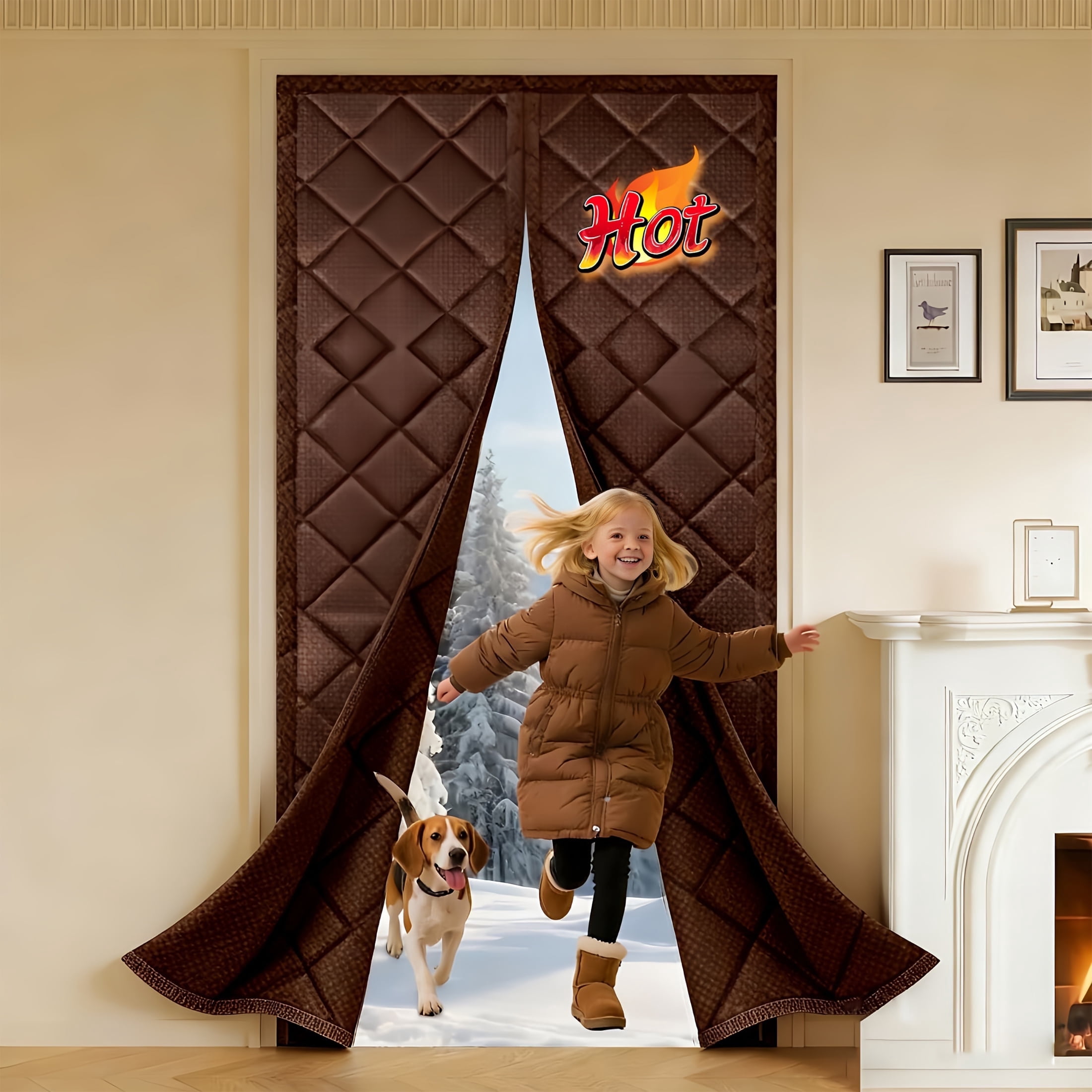 AuraLane Magnetic Thermal Insulated Door Curtain for 36"x80",Thickened Nylon Cotton for Exterior Doors and Storm Doors,Coffe