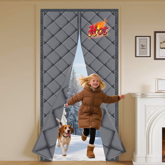 AuraLane Magnetic Thermal Insulated Door Curtain for 38"x82",Thickened Nylon Cotton for Exterior Doors and Storm Doors,Grey