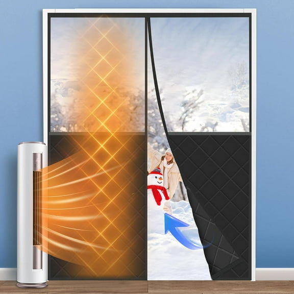 Magnetic Thermal Insulated Door Curtain, Fit Door Size to 72''X80'', Center Opening, Durable Oxford Cloth&Thicken Polyester Fiber Fill, Weatherproof, Windproof, Soundproof, Weighted Bottm