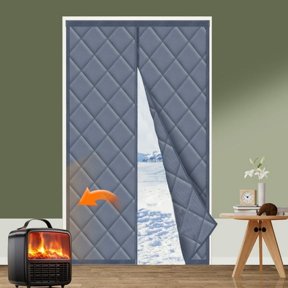 Magnetic Thermal Insulated Door Curtain, 32" x 80", Upgraded Oxford Cloth Filled with Thicken Cotton, Insulation Cover Blanket for Winter/French/Patio/Sliding Glass Doors, Grey