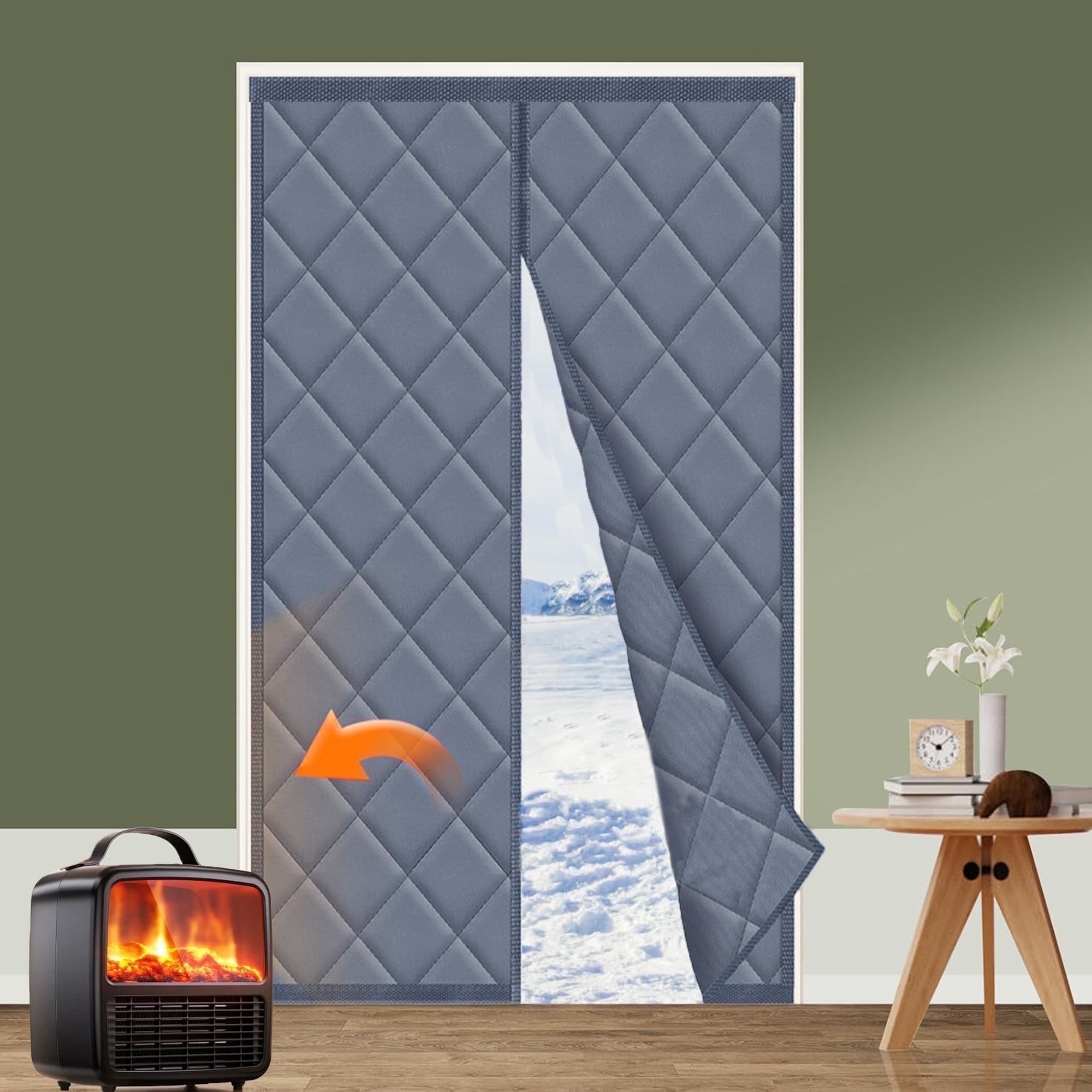 Magnetic Thermal Insulated Door Curtain, Size 36" x 80", Upgraded Oxford Cloth Filled with Thicken Cotton, Insulation Cover Blanket for Winter/French/Patio/Sliding Glass Doors, Grey