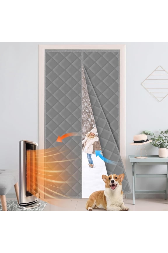 Magnetic Thermal Insulated Door Curtain Fits Door Size 38" x 83", Oxford Cloth Thicken Cotton Fiber Filled, Screen Cover Insulation for Front Back Sliding Door in Summer & Winter