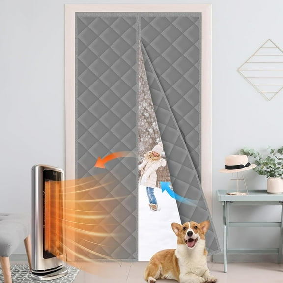 Magnetic Thermal Insulated Door Curtain Fits Door Size 38" x 83", Oxford Cloth Thicken Cotton Fiber Filled, Screen Cover Insulation for Front Back Sliding Door in Summer & Winter