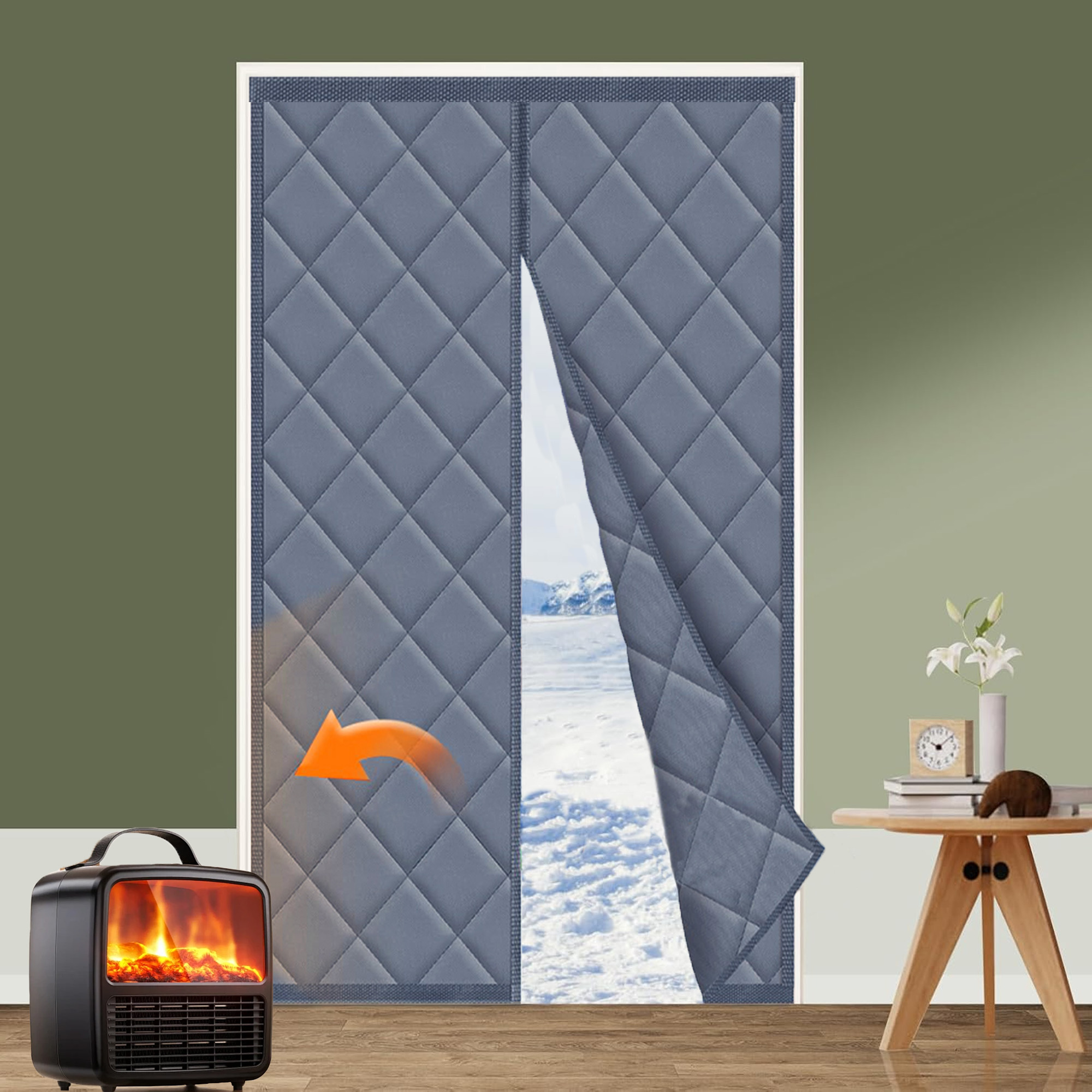 Magnetic Thermal Insulated Door Curtain, 32" x 80", Upgraded Oxford Cloth Filled with Thicken Cotton, Insulation Cover Blanket for Winter/French/Patio/Sliding Glass Doors, Grey