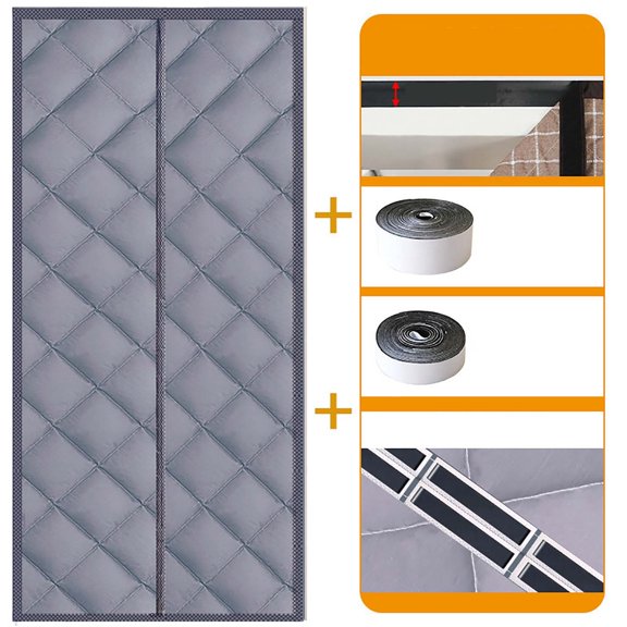 Thermal Insulated Door Curtain, Size 33.5"x78.7", Upgraded Oxford Cloth Filled with Thicken Cotton, Insulation Cover Blanket for Winter/French/Patio/Sliding Glass Doors, Grey