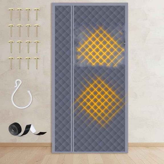 Magnetic Thermal Insulated Door Curtain with Visible Windows for Front Doorway, Side Opening Home Winterizing